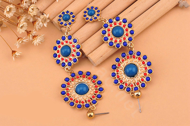 Luxury fashion women flower sweet candy gems earrings - Blue