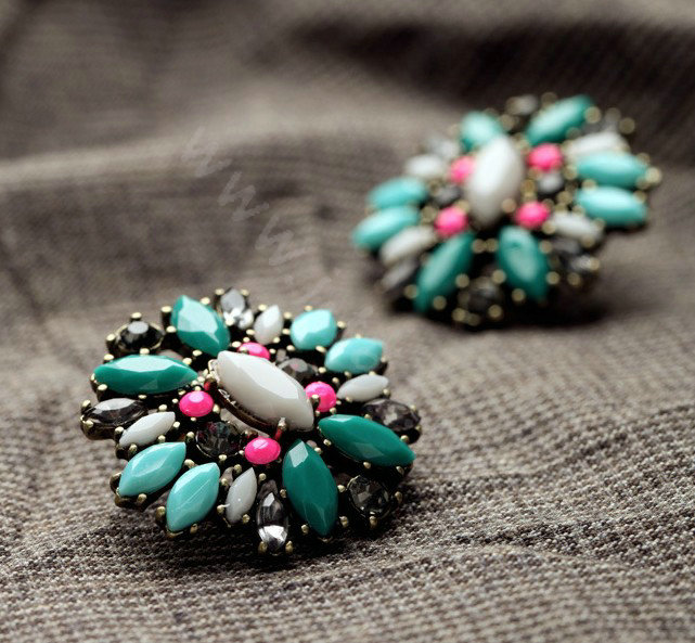 Luxury fashion women retro crystal diamond gems earrings gold plated - Blue