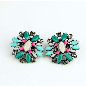 Luxury fashion women retro crystal diamond gems earrings gold plated - Blue