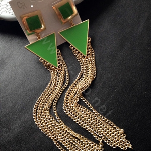 New fashion women triangle tassel chandelier dangle earrings gold plated - Green