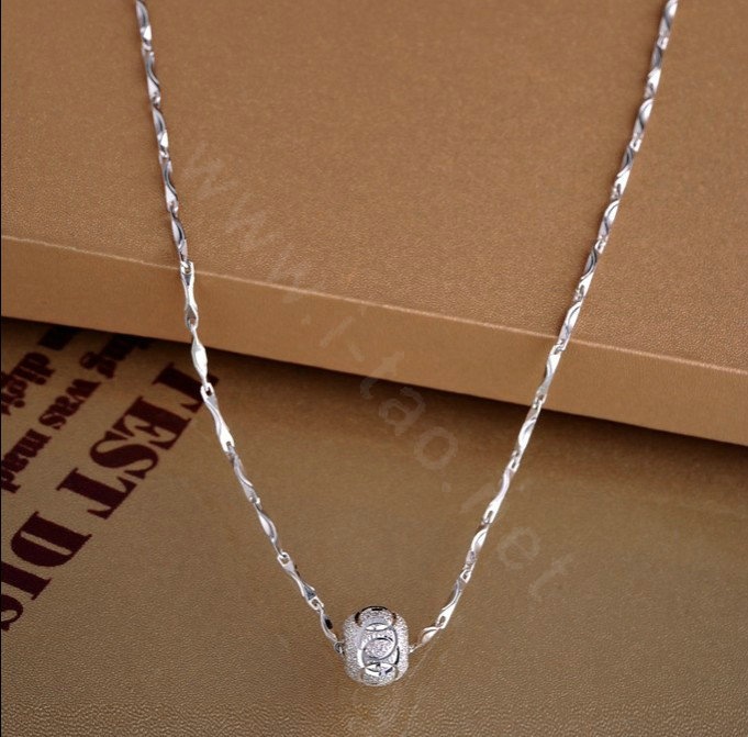 925 sterling silver solid ball bead pendant necklace ingot chain 16 inch 40cm