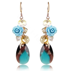Luxury crystal bead diamond 925 sterling silver flower dangle earrings - Blue