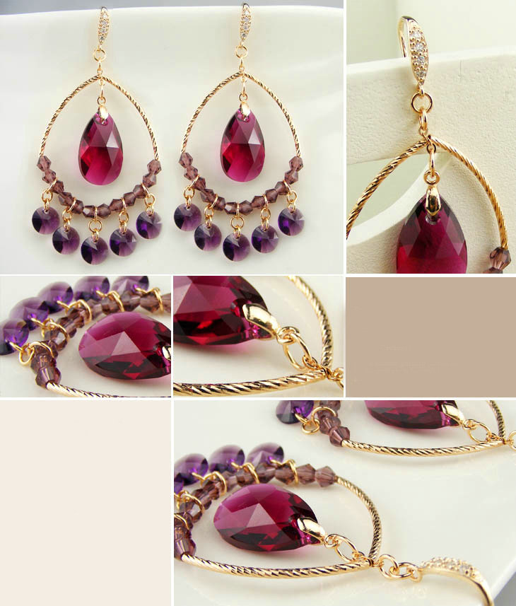 Luxury crystal bead diamond 925 sterling silver large hoop earrings - Purple