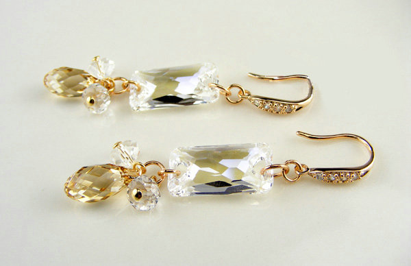 Luxury crystal bead diamond 925 sterling silver raindrop dangle earrings - White