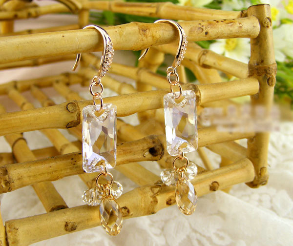 Luxury crystal bead diamond 925 sterling silver raindrop dangle earrings - White