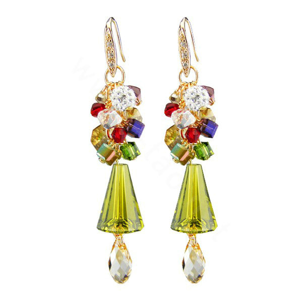 Luxury crystal diamond 925 sterling silver chandelier tassel dangle earrings - Green