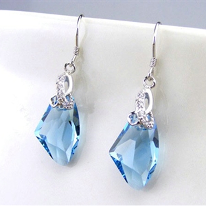 Luxury crystal diamond 925 sterling silver dangle earrings 4cm - Blue