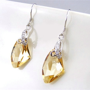 Luxury crystal diamond 925 sterling silver dangle earrings 4cm - Champagne