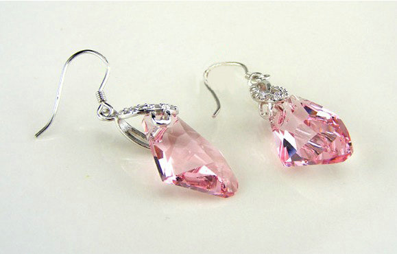 Luxury crystal diamond 925 sterling silver dangle earrings 4cm - Pink