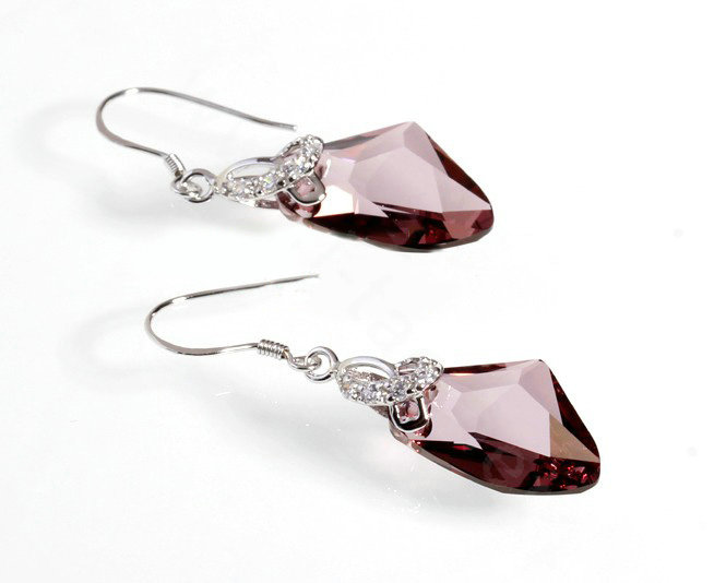 Luxury crystal diamond 925 sterling silver dangle earrings 4cm - Purple