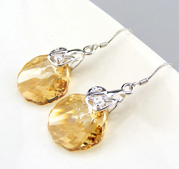 Luxury crystal diamond 925 sterling silver elegant simple dangle earrings - Champagne