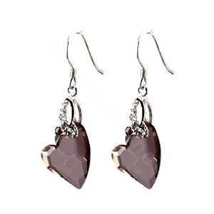 Luxury crystal diamond 925 sterling silver heart dangle earrings - Purple