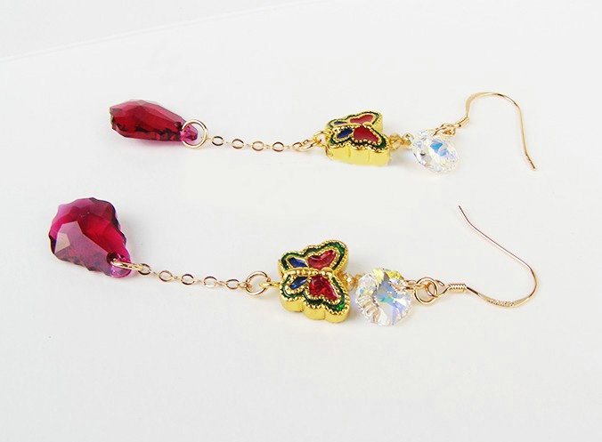 Luxury crystal diamond 925 sterling silver long butterfly dangle earrings - Rose