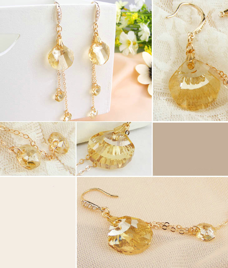 Luxury crystal diamond 925 sterling silver long tassel dangle earrings 85mm - Champagne