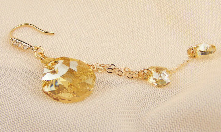 Luxury crystal diamond 925 sterling silver long tassel dangle earrings 85mm - Champagne