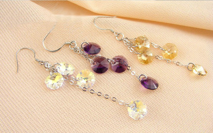 Luxury crystal diamond 925 sterling silver long tassel dangle earrings - White