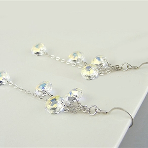 Luxury crystal diamond 925 sterling silver long tassel dangle earrings - White