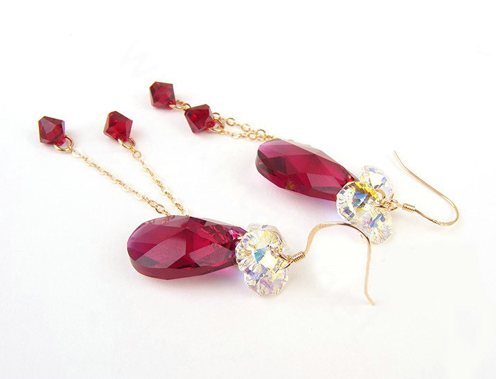 Luxury crystal diamond 925 sterling silver long tassel raindrop dangle earrings - Rose