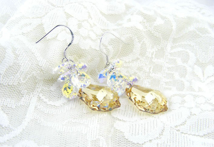 Luxury crystal diamond 925 sterling silver raindrop dangle earrings 48mm - Champagne
