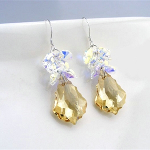 Luxury crystal diamond 925 sterling silver raindrop dangle earrings 48mm - Champagne