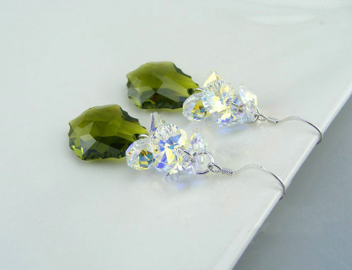 Luxury crystal diamond 925 sterling silver raindrop dangle earrings 48mm - Green