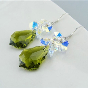 Luxury crystal diamond 925 sterling silver raindrop dangle earrings 48mm - Green