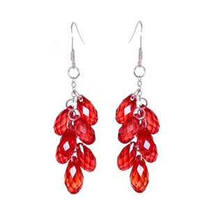 Luxury crystal diamond 925 sterling silver raindrop dangle earrings - Red