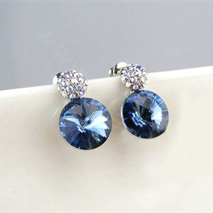 Luxury crystal diamond 925 sterling silver stud earrings 10mm - Blue