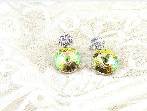 Luxury crystal diamond 925 sterling silver stud earrings 10mm - Green
