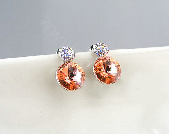 Luxury crystal diamond 925 sterling silver stud earrings 10mm - Pink
