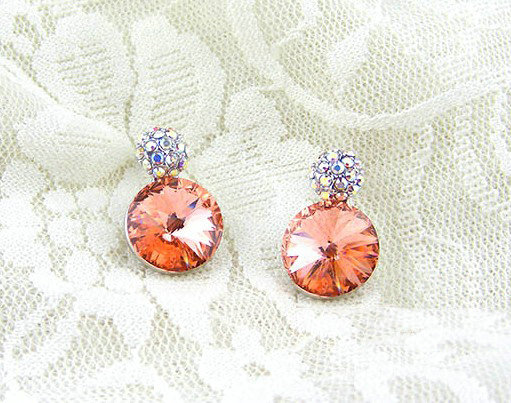 Luxury crystal diamond 925 sterling silver stud earrings 10mm - Pink