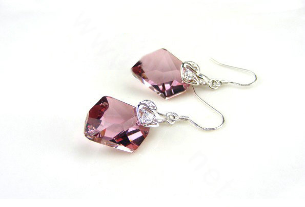 Luxury crystal diamond 925 sterling silver swan dangle earrings - Purple