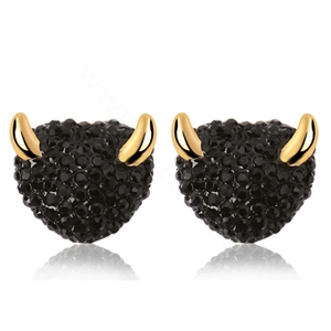Luxury crystal diamond exaggerating Devil stud earrings 18k gold plated - Black