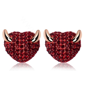 Luxury crystal diamond exaggerating Devil stud earrings 18k gold plated - Red