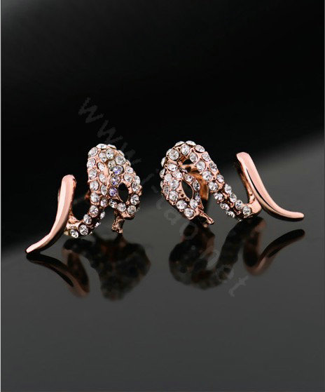 Luxury crystal diamond exaggerating retro snake long tassel stud earrings 18k rose plated