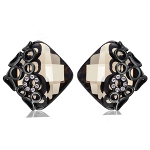 Luxury crystal diamond exaggerating rhombus black gem stud earrings 18k gold plated