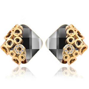 Luxury crystal diamond exaggerating rhombus gem stud earrings 18k gold plated - Black gold