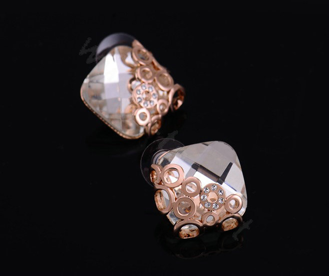 Luxury crystal diamond exaggerating rhombus gem stud earrings 18k rose gold plated