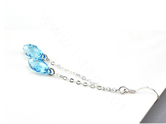 Luxury crystal diamond long raindrop 925 sterling silver dangle earrings - Blue
