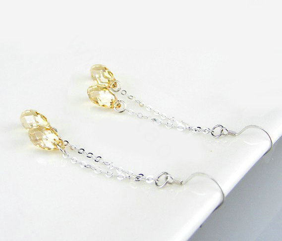 Luxury crystal diamond long raindrop 925 sterling silver dangle earrings - Champagne