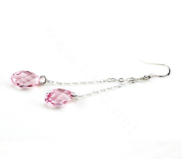 Luxury crystal diamond long raindrop 925 sterling silver dangle earrings - Pink