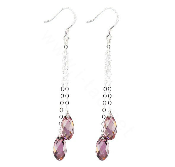 Luxury crystal diamond long raindrop 925 sterling silver dangle earrings - Purple
