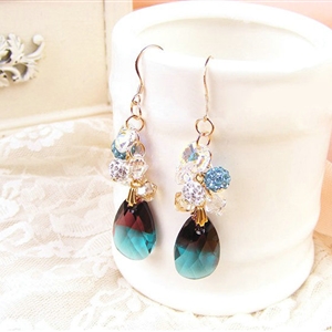 Luxury crystal diamond raindrop 925 sterling silver dangle earrings - Blue