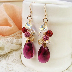 Luxury crystal diamond raindrop 925 sterling silver dangle earrings - Rose
