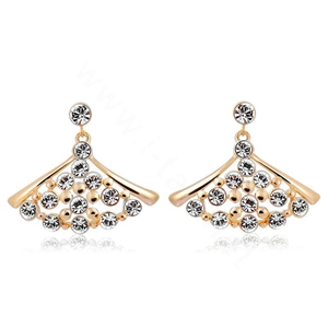 Luxury crystal exaggerating fan dangle stud earrings 18k gold plated