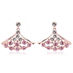 Luxury crystal exaggerating fan dangle stud earrings 18k rose gold plated