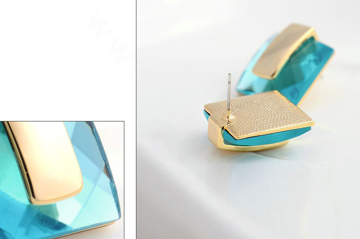 Luxury crystal exaggerating geometry stud earrings 18k gold plated - Blue