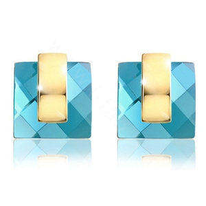 Luxury crystal exaggerating geometry stud earrings 18k gold plated - Blue