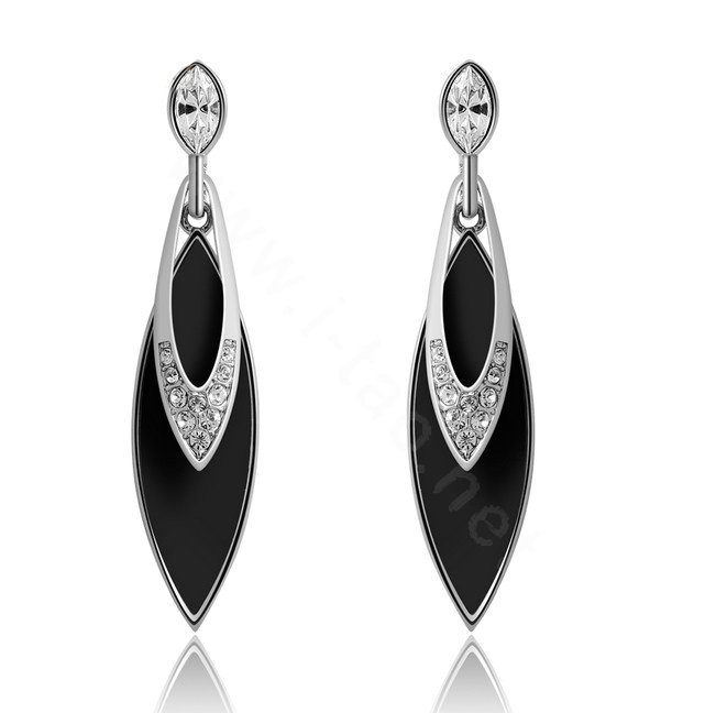 Luxury crystal exaggerating raindrop dangle stud earrings 18k white gold plated - Black