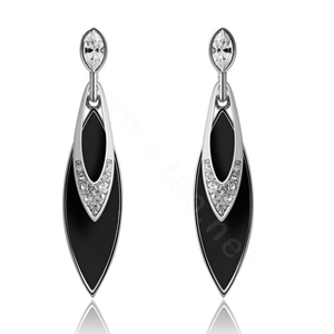 Luxury crystal exaggerating raindrop dangle stud earrings 18k white gold plated - Black